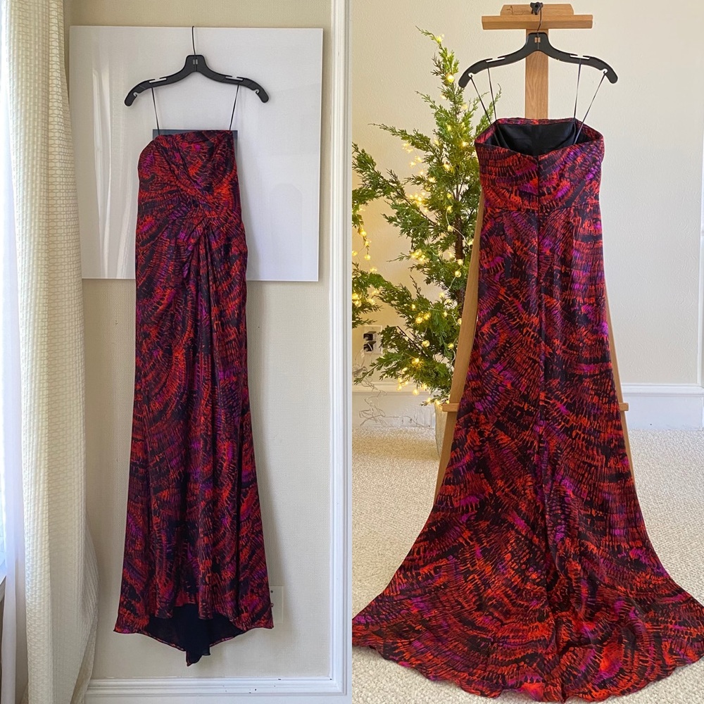Worn once silk Carmen Marc Valvo pattern dress